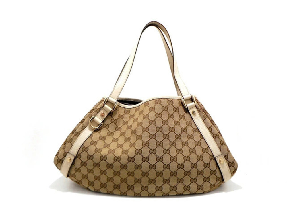 Gucci shoulder bag GG canvas leather Beige Cream Ivory White